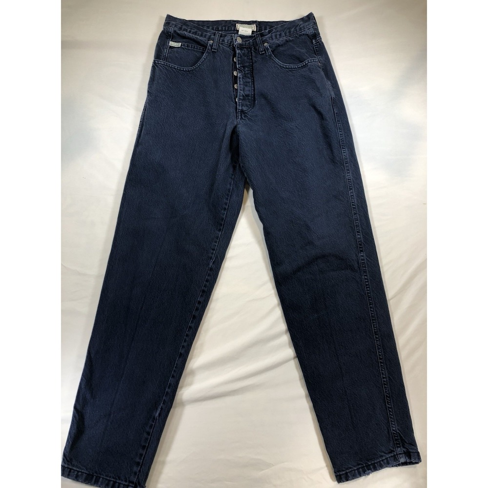 VTG Guess Jeans Men's 34x31 Blue Denim Dark Wash Straight Leg Indigo Zip-Fly 90s